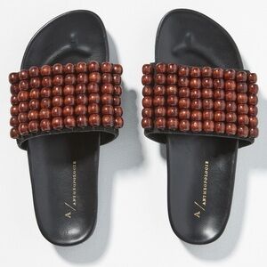 ANTHROPOLOGIE WOODEN BEAD SLIDE MINIMALIST SANDALS SIZE 8.5 NWOT